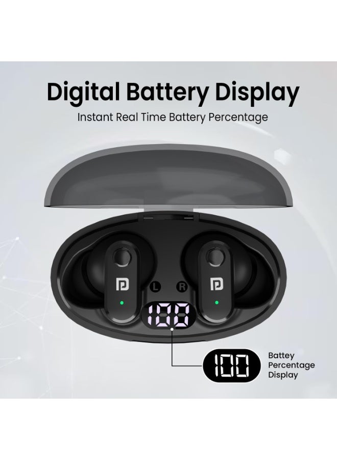 Portronics Harmonics Twins S16 in Ear Wireless TWS Earbuds with 24 Hrs Playtime, Clear Calls, Game & Music Mode, Low Latency, Bluetooth 5.3v, LED Display, Type C Fast Charging(Black) - Image 2